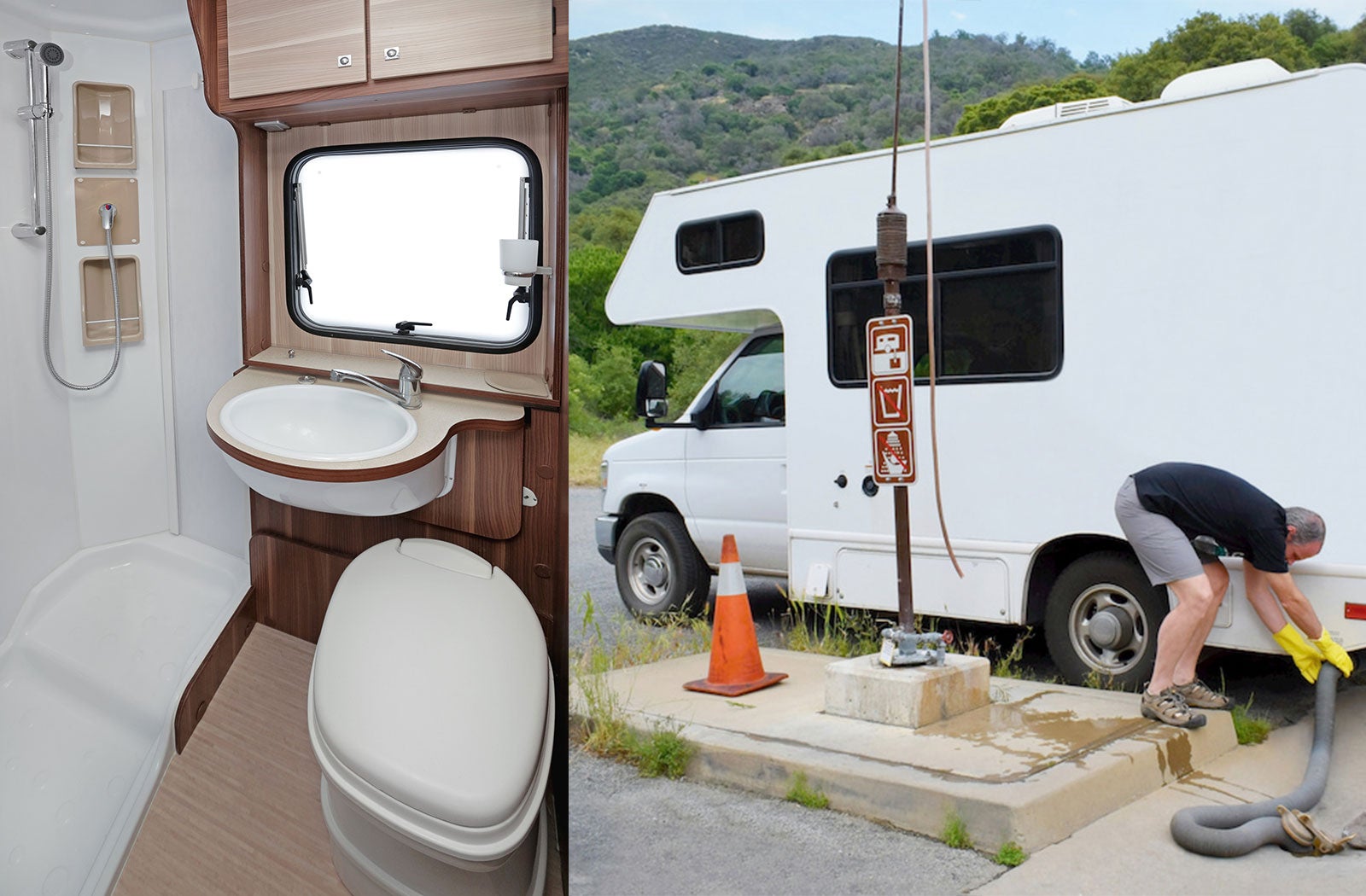 Portable RV/camper toilet and holding tank setup in Olympia, Washington
