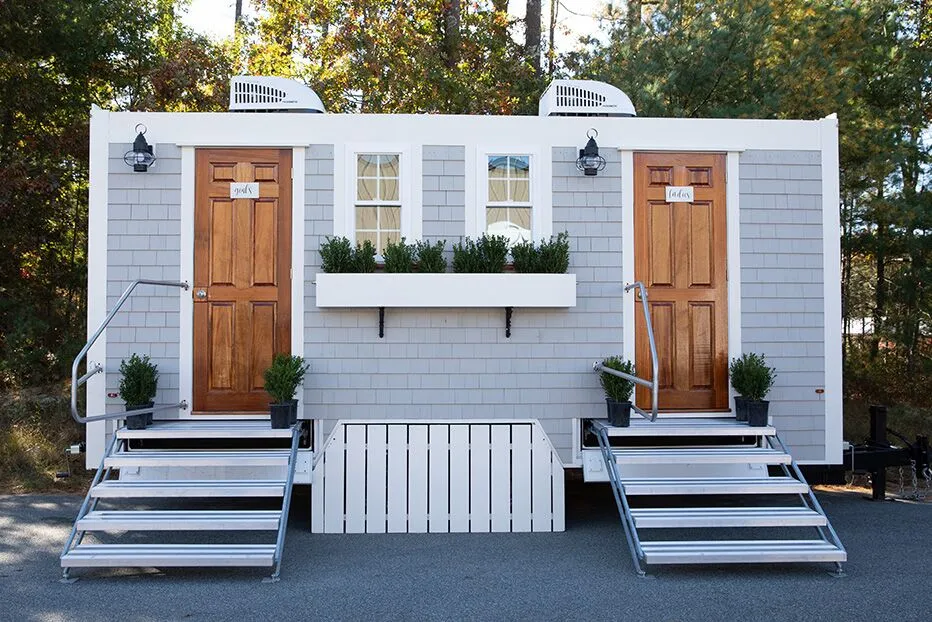 Wedding restroom units discretely staged at a venue in Olympia, Washington